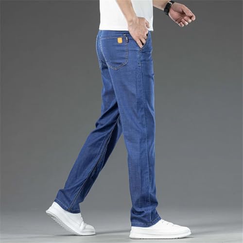 Men's Ultra Thin Stretch Lyocell Jeans Loose Fit Straight Leg Business Classic Casual Denim Trousers4