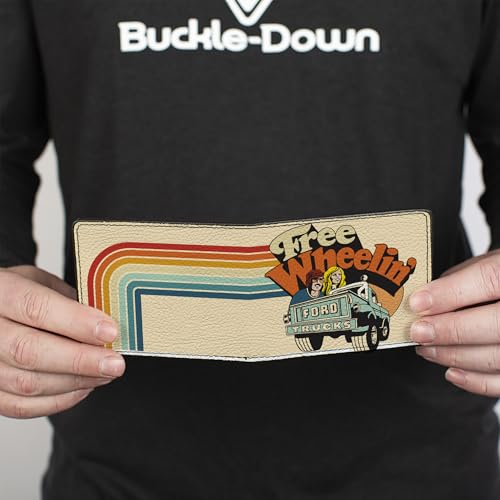 Ford Wallet, Bifold, Ford Trucks Free Wheelin Bronco Scene Beige Multi Color, Vegan Leather4