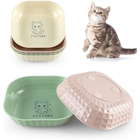 6-Pack Cat Food Bowls, Whisker Fatigue Cat Dishes for Food, Cute Cat Bowl with Non-Slip Feet, 5.5" Flat Kitten Bowls for Wet Food, Small Cat Plates for Indoor Cats Cover