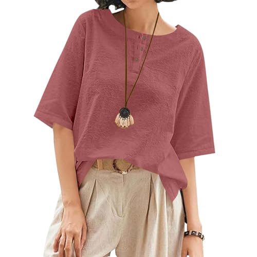 linen tops for women loose fit vintage vacation t shirts half sleeve crew neck tshirt casual boho travel beach clothes