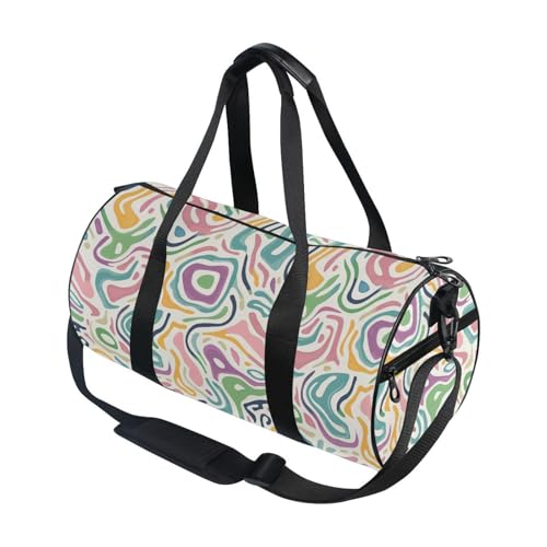 Colorful Print Sports Duffel Bag Barrel Gym Bag with Adjustable Shoulder Strap, Spacious Main Compartment Side Pockets and Full Print Design for Fitness Travel and Sports