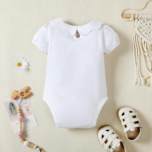 0-24M Infant Girls Ruffle Collar Romper Baby Girl Solid Color Bodysuit Casual Jumpsuit (White short, 0-3 Months)2