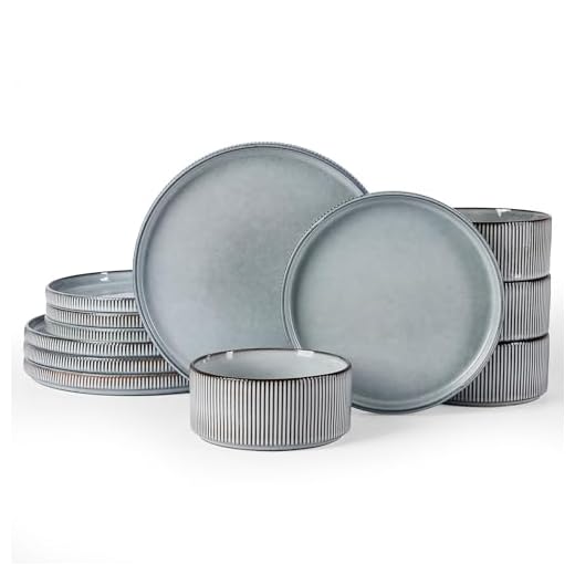 Famiware Dinnerware Sets, Plates and Bowls Set For 4, 12 Piece Dish Set, Smoky Blue
