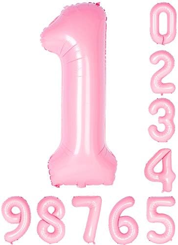Pearl Pink Number Balloons 40 Inch 0-9 Mylar Birthday Party Decorations of Arabic Number 1