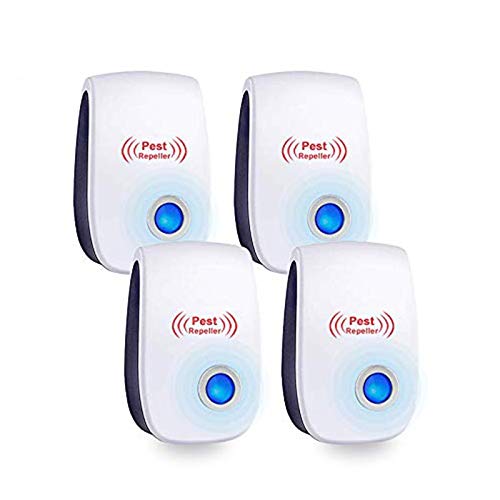 Repelente Ultrasónico de Plagas, 4Pack Plagas Control Interiores Repelente, Electrónico Ahuyentador Alta Potencia, Repelente Mosquitos Para Mosquitos, Moscas, Ratones, 100% Inofensivopara Humanos
