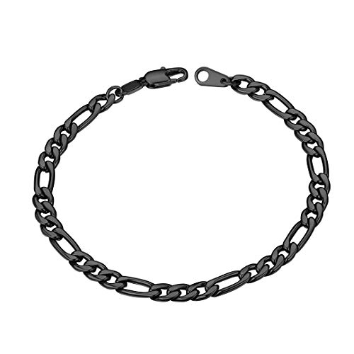 ChainsHouse Figaro Link Chain Bracelet, Mens Gold Bracelet Stainless Steel/Black/14K Gold Plated Wrist Figaro Bracelets for Men Women, 6MM-13MM, 7.5"/8.3", Send Gift Box a: 9mm-gold 8.3 Inch