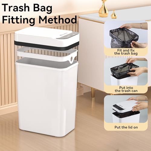 Image of FRESHLIX 3 Pack Bathroom Trash Can 2.6 Gallon Small Touchless Automatic Motion Sensor Trash Cans Slim Waterproof Garbage Bin with Lid for Kitchen, Office, Bedroom White