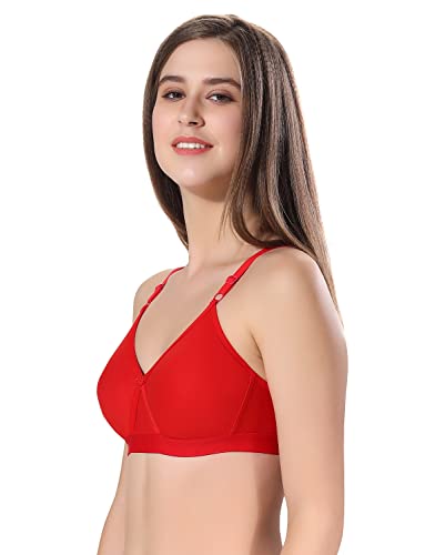 Image of Fabme Women's Cotton Seamless Non-Padded Non-Wired Bra, Cross Belt, Heavy Support, Double Layer Cups, Broad Elastic Bra