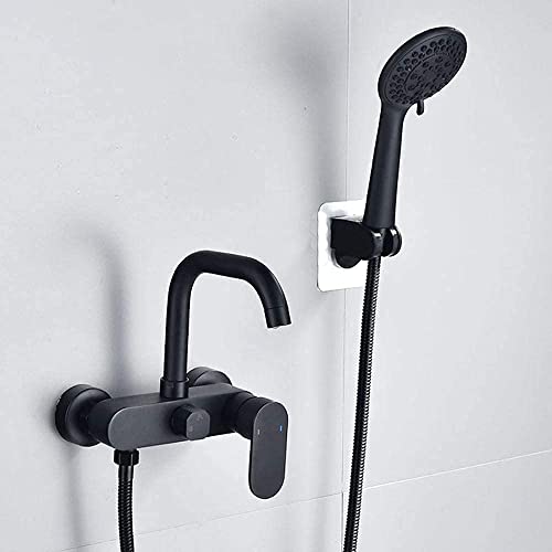 Ensemble de robinets de salle de bain noir rotatif à 360° pour douche et bain - 2