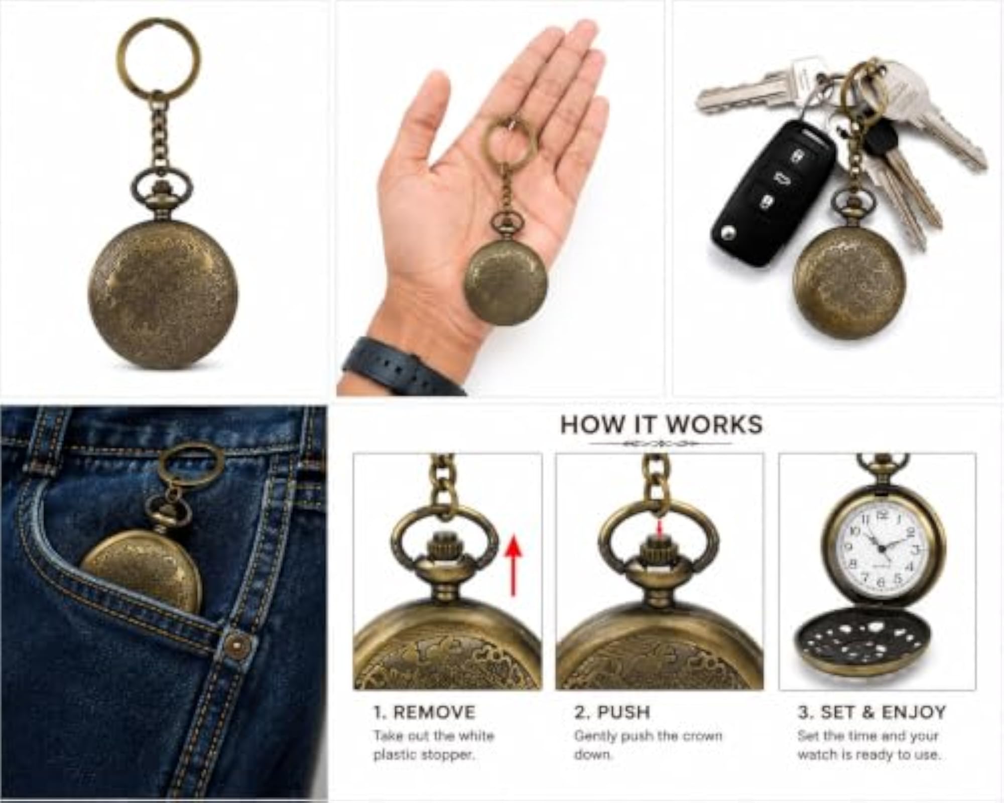 Anime Inspired Quartz Pocket Watch with Konoha Leaf Design