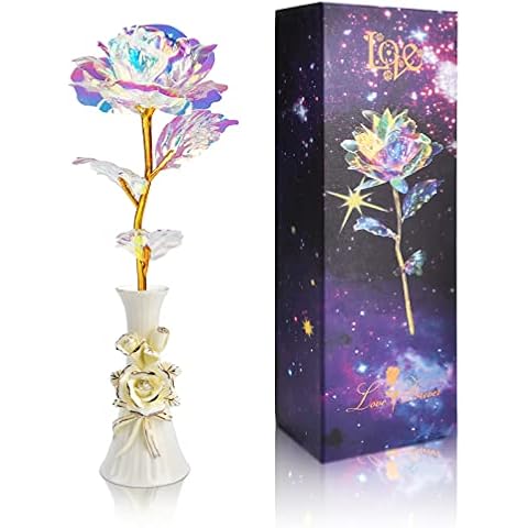 OEAGO Gifts for Mom Women Mothers Day Christmas Artificial Rose Flower Gifts from Daughter and Son, Colorful Birthday Flower Rose & Vase Gifts for Her Mom Wife, Xmas Stocking Suffers,Valentines Day Cover