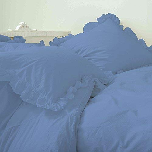 HR Luxury Linen Cotton Shams - Soft Luxurious 2-Piece Frilled Corner Ruffle Pillow Shams 100% Cotton 400 Thread Count Pillow Covers (26 x 26 inches, Medium Blue)