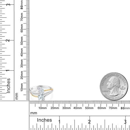 Gem Stone King 925 Silver and 10K Yellow Gold Sky Blue Aquamarine 2 Heart Promise Couple Engagement Mother Lab Grown Diamond Ring Set with Moissanite (0.85 Cttw)3