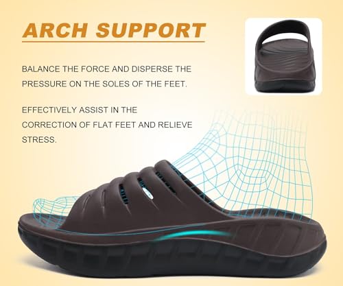 Image of KuaiLu Mens Recovery Sandals Orthotic Arch Support Open Toe Sport Slides Thick Cushion Orthopedic Plantar Fasciitis Slip On Wide Width Summer Pool Beach Waterproof
