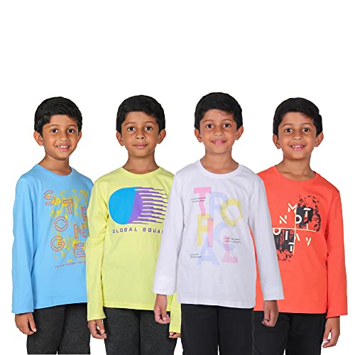 Image of YUV Kids Boys Printed Multicolor 100% Cotton Full Sleeve T Shirt for Kids Super Soft Breathable Lightweight Gifts for Kids | 7 to 12 Years, Pack of 4