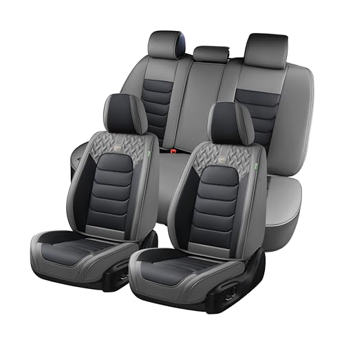 Image of FLORICH Car Seat Covers, Leather Seat Covers, Waterproof Car Seat Protector, Auto Driver Seat Covers Accessories Fit for Most SUV Trucks(Gray&Black, Full Set)