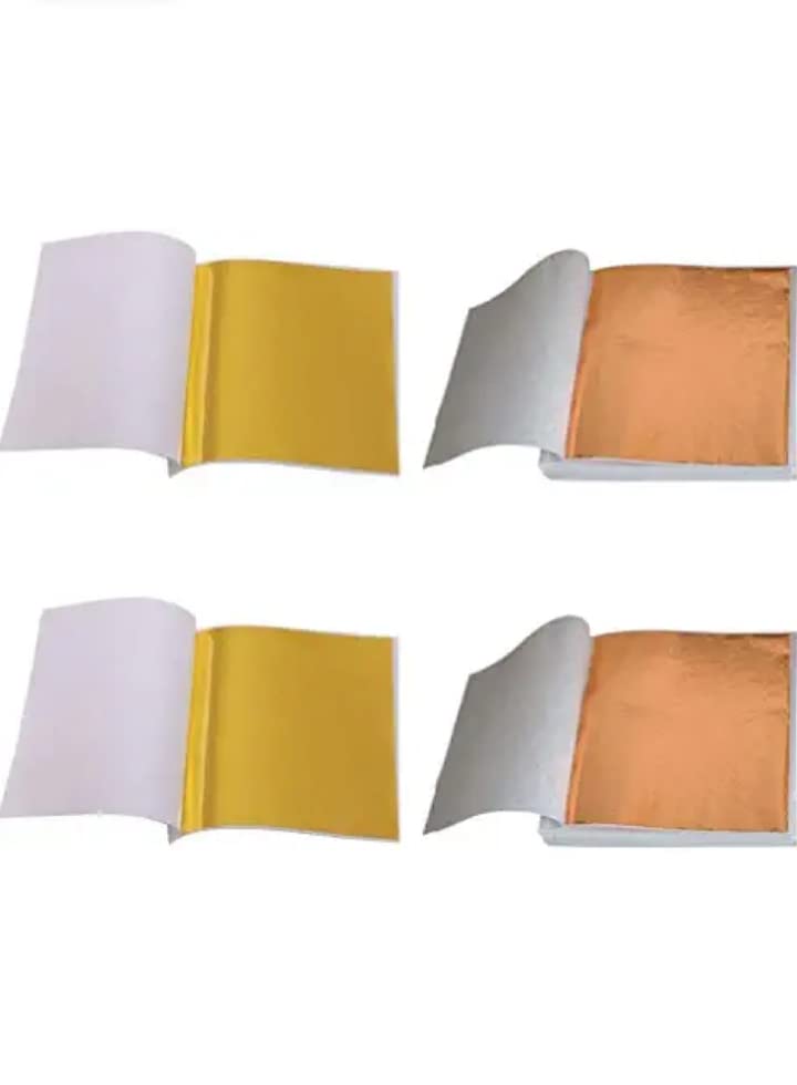 Gold Leaf Sheets, 200 Sheets, Gilding Foil for Gilding, Resin Art, Decoration Crafting, Paintings, Arts Crafts, Nail Deco,Furniture, Size (3.15" by 3.35")(GOLD LEAF & ROSE GOLD LEAF)
