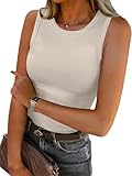 ANRABESS Womens Sleeveless High Neck Tank Tops Fashion Summer Casual Basic Slim Fit Ribbed Racerback Top Shirt Clothes Beige Large