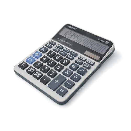 Image of Oreva OR-1912-C Solar & Battery Calculator Desktop | Financial Office Computer Calculators Large Display | Standard Function | Big Sensitive Button - White