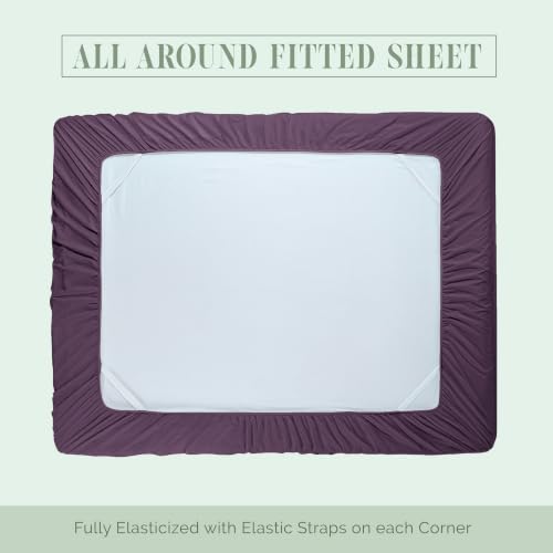 Image of Elegant Comfort Luxury 1500 Premium Hotel Quality Microfiber 4-Piece Sheet Set - Soft, All Around Elastic 18-24 Inches Deep Fitted Sheet - Extra Deep Pocket Sheets, Twin /Twin XL, Eggplant-Purple