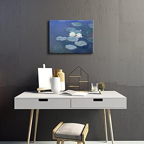 Wieco Art Water Lilies Canvas Prints Wall Art of Claude Monet Famous Floral Oil Paintings Reproduction Stretched and Framed Classic Flower Pictures Giclee Artwork for Bedroom Home Office Decorations