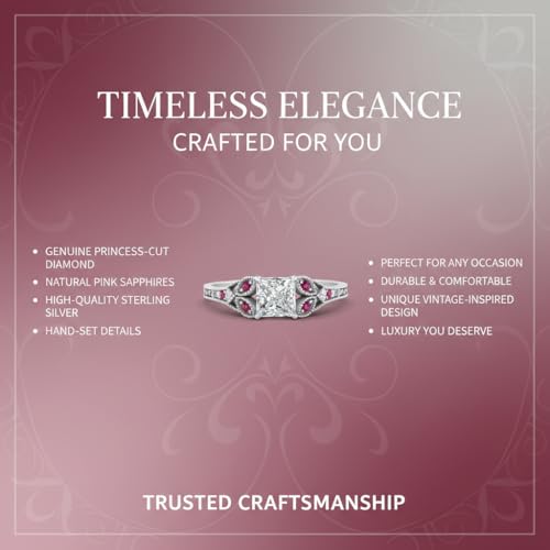 Image of Choose Your Gemstone Split Band Antique Ring Sterling Silver Princess Shape Side Stone Engagement Rings Minimal Modern Design Birthday Wedding Gift US Size 4 to 12
