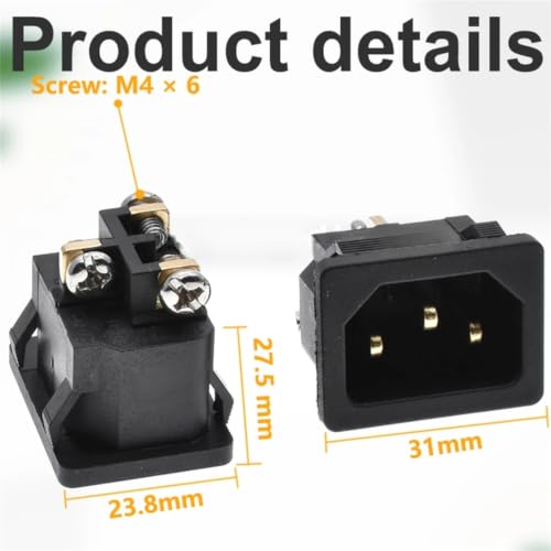 Conector IEC320 C14 macho de 3 pines con tornillo, conector de alimentación AC-04E 16A 250V 8
