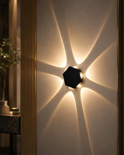 Image of FILLISKA LED Indoor /Outdoor 6 Way Wall Light, Warm White Colour with Shockproof Alluminium (Black Body 6 Way Hexa)