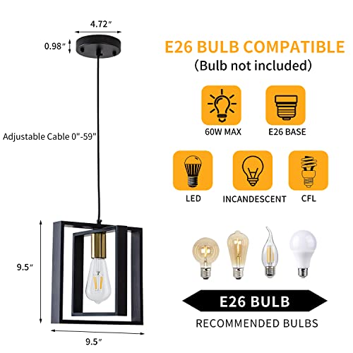 Black Farmhouse Pendant Light,1-Light Small Chandelier,Wood Dining Room Light Fixture with Adjustable Cord,Hanging Lights for Hallway, Kitchen Island, Foyer, Entryway - Image 3