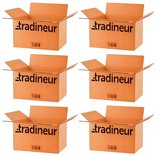 Tradineur - Pack de 4 Cajas de cartón para embalaje - Cartón reforzado, resistente, plegable y reutilizable - Ideal para envíos de paquetes, almacenaje, etc. - 30 x 20 x 25 cm