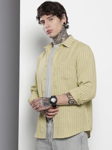 Image of The Indian Garage Co Men Slim Fit Striped Full Sleeves Cutaway Collar Casual Shirt