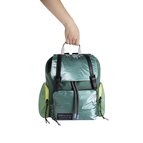 Sac à dos profond Munich vert grand format pour femme avec rangement vertical maximal