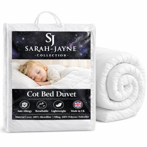 Sarah Jayne Luxury Cot Bed Duvet Made in UK – Soft Microfiber Baby Duvet with Hollowfibre Filling, Lightweight & Breathable Toddler Quilt, 7.5 Tog, Machine Washable