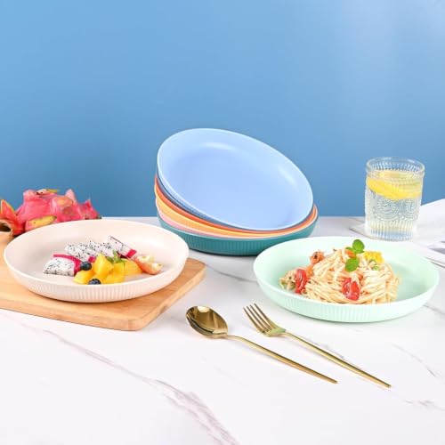 Image of Wheat Straw Dinner Plate Set, Eco-Friendly Dinner Set Round Serving Plate, Dishwasher & Microwave Safe - Perfect for Dinner Dishes Deep Plates Easy to Clean (Blue - 4pcs, Medium)