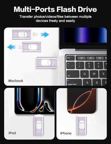 Image of Gulloe 512GB Dual Interface Flash Drive for Phone Storage Photos Videos, Phone USB Backup External Photo Memory Stick - No App Required, Compatible with iPhone, iPad, Android & PC (Lavender Purple)