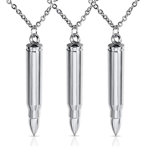 Vanski 3PCS Personalized Stainless Steel Bullet Urn Necklace Keepsake Memorial Ashes Urn Necklaces for Men (Silver (3PCS)) by Vanski - Used condition - US$16.04