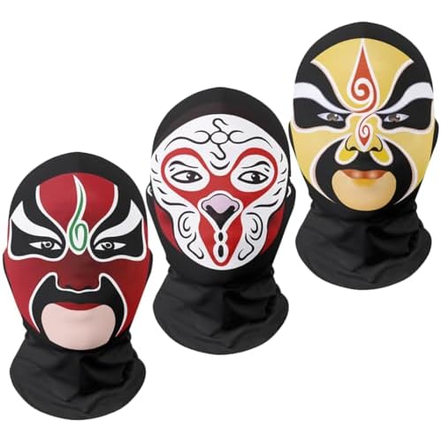 Red Plume 3PCS 3D Breathable Balaclava Masks Full Face Cover Halloween Neck Gaiter Mesh Ghost Hood Headwear Bandana Head Wrap