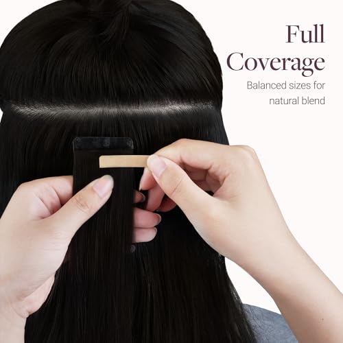 Image of GOO GOO Tape In Weft Hair Extensions Human Hair, 1 Jet Black, 8cm Wide Tape, 20inch 7pcs 130g, Tape Weft Hair Extensions, Seamless Tape in