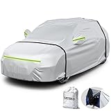 【Diseño a prueba de viento】---- Hay bandas elásticas en la parte delantera y trasera, también puede usar las correas en las cuatro posiciones de los neumáticos para fijar la funda en su coche y evitar que su cubierta sople en los días de viento. Doble costura en las costuras para mayor durabilidad.
