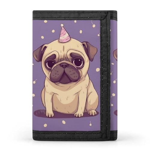 LPSBVNM Funny Cartoon Pug Puppy Dog Trifold Wallet Slim Security Wallet for Men Women Card Holder Key Ring Photo Window Fashion Wallets