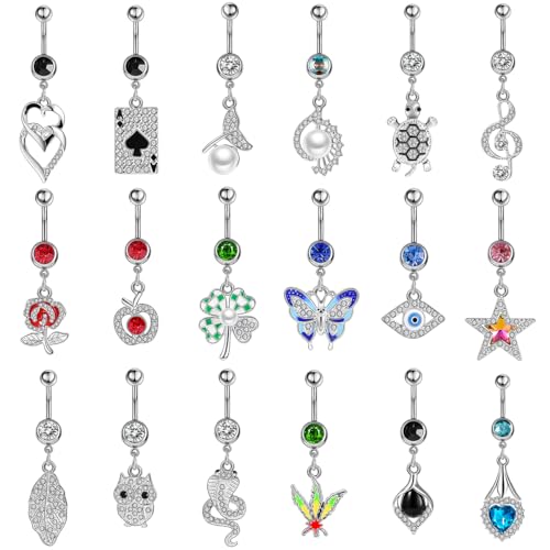 ILGANT 18Pcs Belly Button Ring 14G Dangling Dangle Belly Button Rings Navel Rings Piercing Jewelry for Women