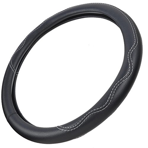 BDK BPA Free Odorless PU Leather Steering Wheel Cover Black - Fit All Standard Size, Non-Toxic, Small 13.5 - 14 inch