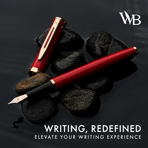 Image of Wordsworth & Black Luxury Fountain Pen Set for Writing, Medium Nib, Red | Gift for Men & Women, Brass Body, 18K German Iridium, Calligraphy, Converter + 24 Ink Cartridges, Refillable, Leak-Free