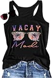 TOUCHKINN Vacay Mode Tank Top Women Sunglasses Beach Racerback Tanks Hawaiian Summer Sleeveless Casual Tee Shirt Black
