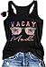TOUCHKINN Vacay Mode Tank Top Women Sunglasses Beach Racerback Tanks Hawaiian Summer Sleeveless Casual Tee Shirt Black