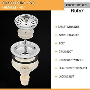 Ruhe® PVC Sink Coupling | Stainless Steel Kitchen Sink PVC Coupling/Drain Outlet/PVC Connector | Chrome Finish