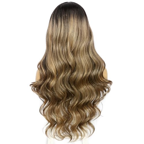 Sapphirewigs Lace Front Wig Synthetic Ombre Brown 13x4 Body Wave Synthetic Lace Front Wigs Party Date Daily Wear Christmas Natural Looking 26 inch - Image 2