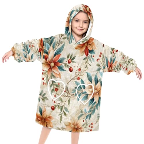 Wearable Blanket Hoodie for Kids, Magic Florals Fleece Sweatshirt Blanket Oversized Blanket Sweatshirt with Pocket Flannel Warm Hooded Blanket 6-10 Year Old Girl Boy Gift, One Size
