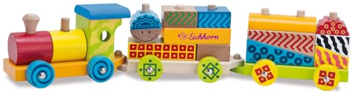 Eichhorn 100002223 - Kleiner Zug mit 15 Bausteinen, 18-tlg., 41cm lang, Birkenholz, Motorikspiel