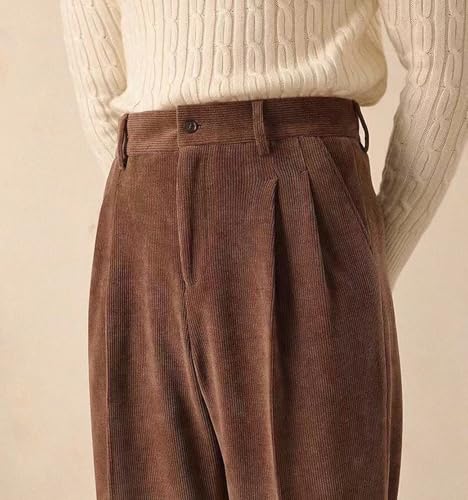 Mens Corduroy Pants Casual Warm Winter Leisure Straight Wide Leg Vintage Dress Trousers for Men3